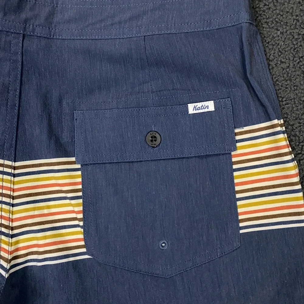 Katin Roam‎ Hybrid Trunk Mens 32 Blue Striped Stretch Board Shorts Swim NWT